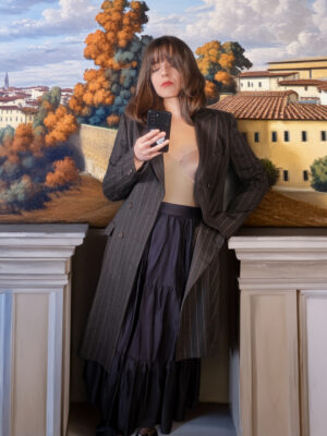 1990s Dolce & Gabbana Yuppie Pinstripe Wool Long Blazer, size L