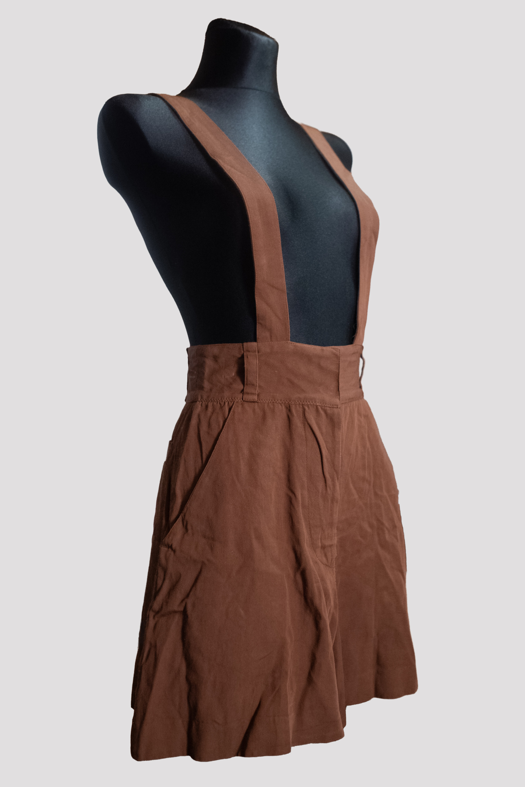 Vintage 1990s Jean Paul Gaultier Brown Linen High Waisted Suspender Shorts - Image 11