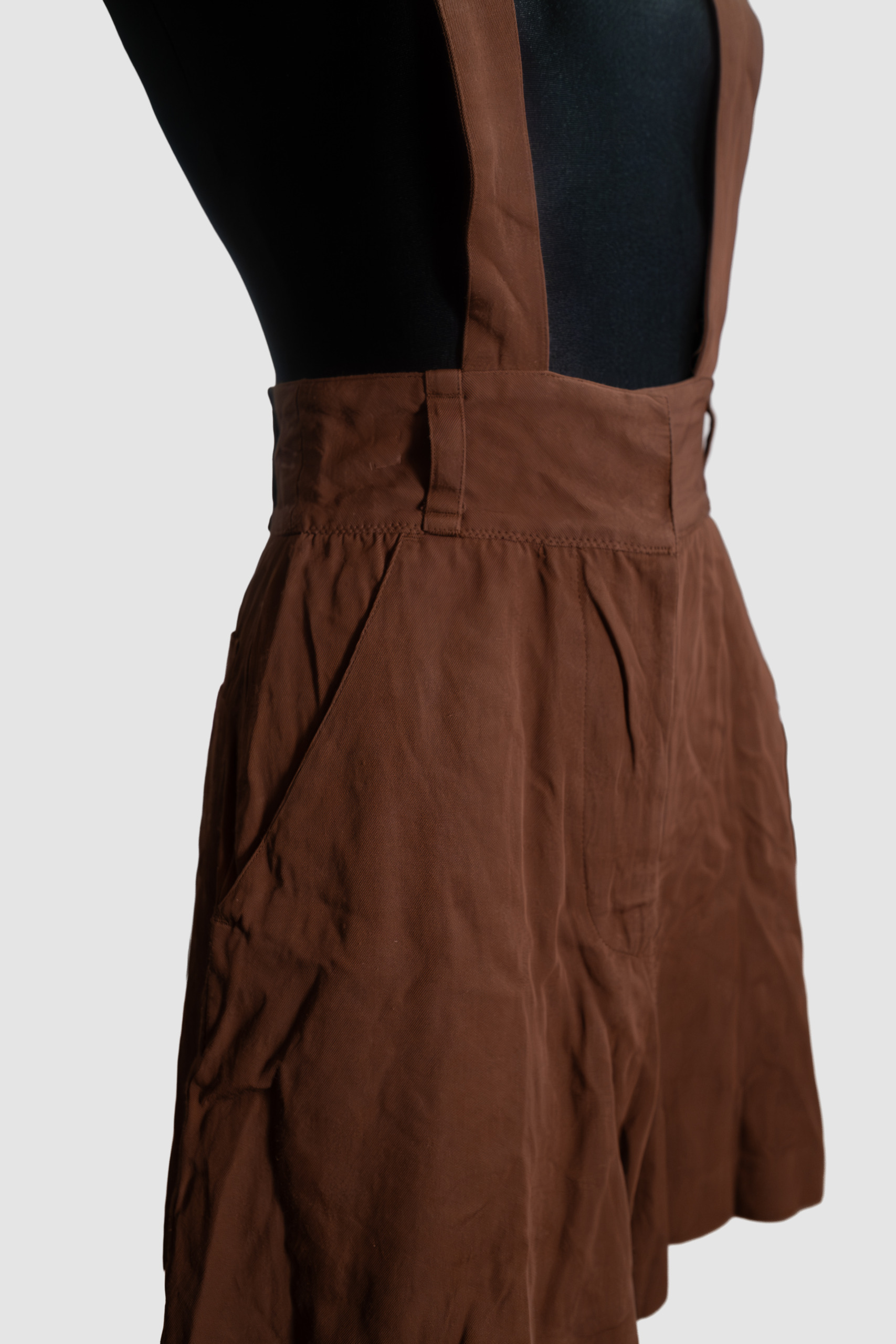 Vintage 1990s Jean Paul Gaultier Brown Linen High Waisted Suspender Shorts - Image 9