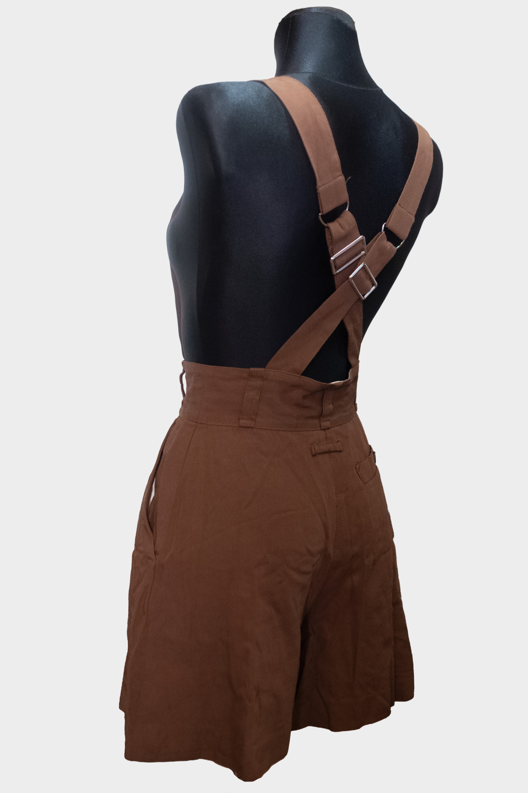Vintage 1990s Jean Paul Gaultier Brown Linen High Waisted Suspender Shorts - Image 2
