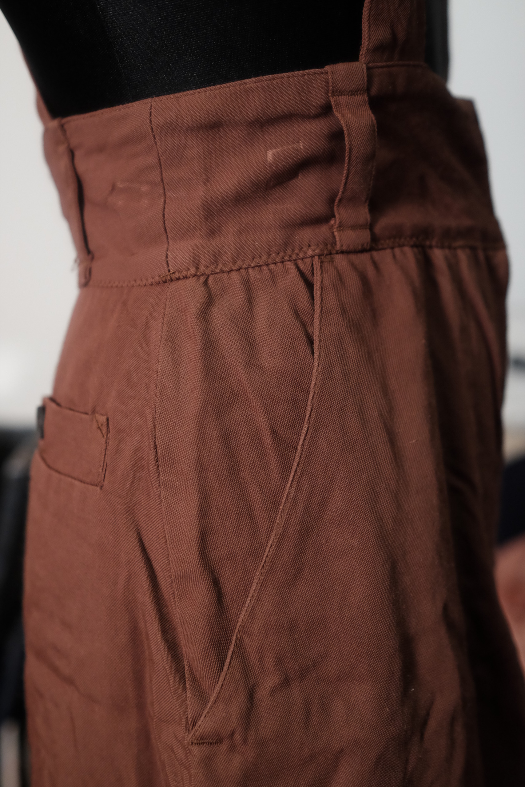 Vintage 1990s Jean Paul Gaultier Brown Linen High Waisted Suspender Shorts - Image 6