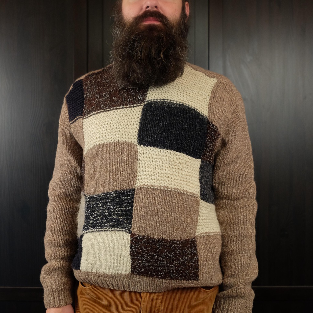 Vintage Striped Crewneck Tricolor Retro Sweater in Brown, Black, Beige combo