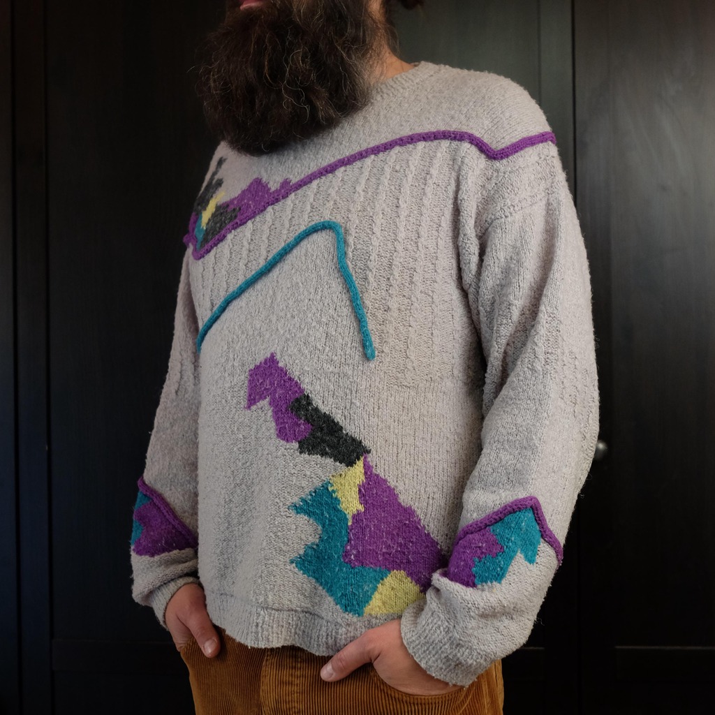 Vintage Grey Crewneck Retro Sweater with funky Colorblock design